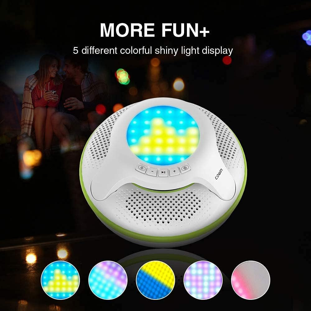 Pool Floating IPX7 Waterproof Bluetooth Speaker, Portable Wireless Shower Speakers with Deep Bass and Colorful LED Light for Outdoor Swimming Pool Hot Tub Home Party (Green)