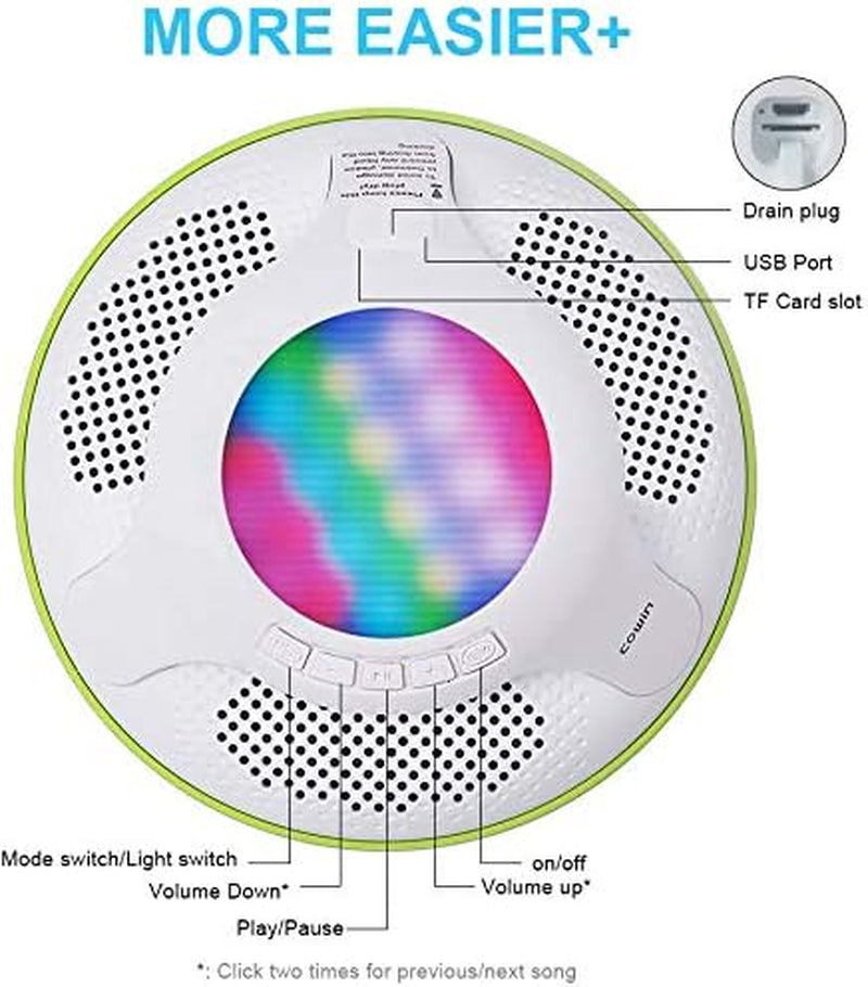Pool Floating IPX7 Waterproof Bluetooth Speaker, Portable Wireless Shower Speakers with Deep Bass and Colorful LED Light for Outdoor Swimming Pool Hot Tub Home Party (Green)